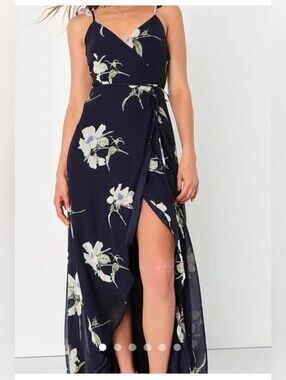 Lulus Navy Blue All Mine Floral Wrap Dress